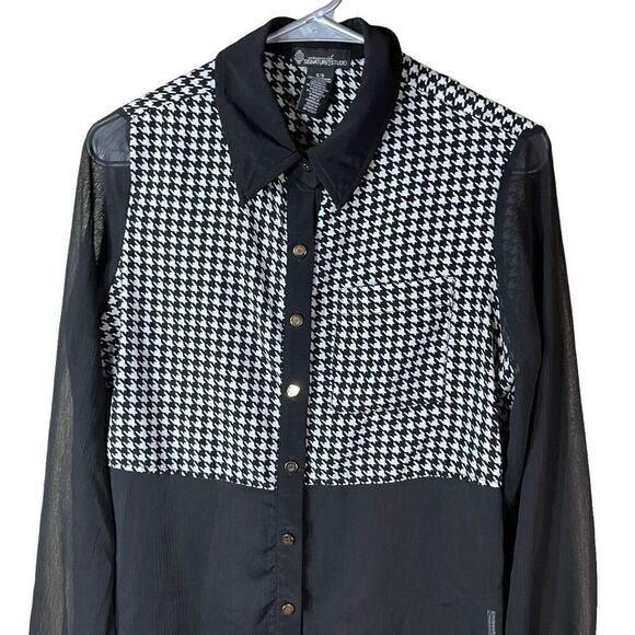 Vintage Signature Studio houndstooth semi sheer blouse size small - Picture 2 of 11